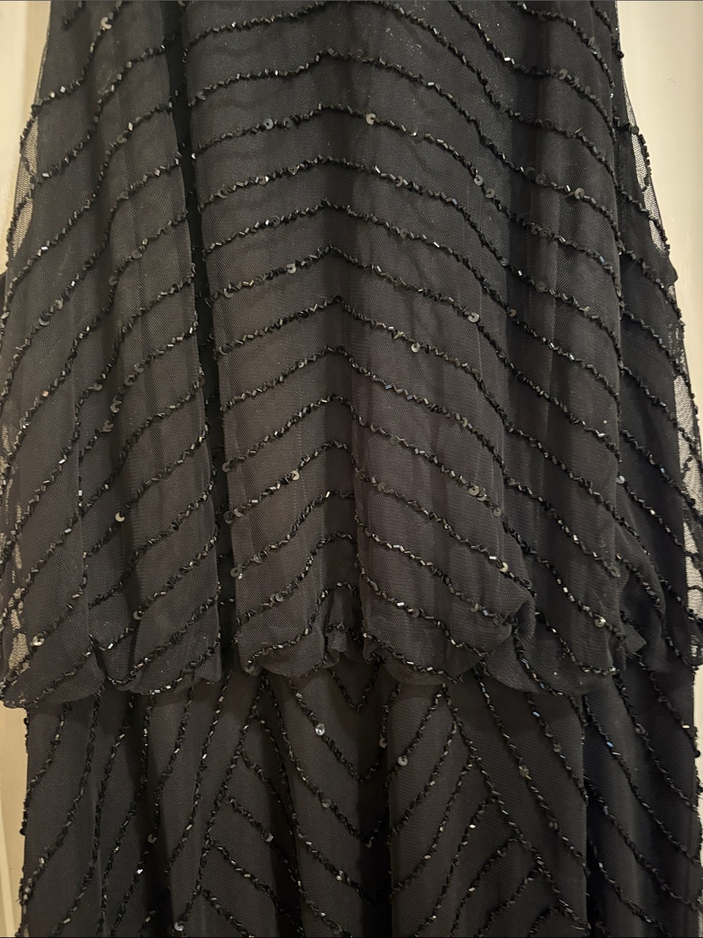 Adrianna Papell Black Beaded Maxi Dress - elegant Evening Gown size 12
